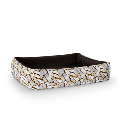 Gold Marble Marigold Personalized Lounge Dog Bed With Sides