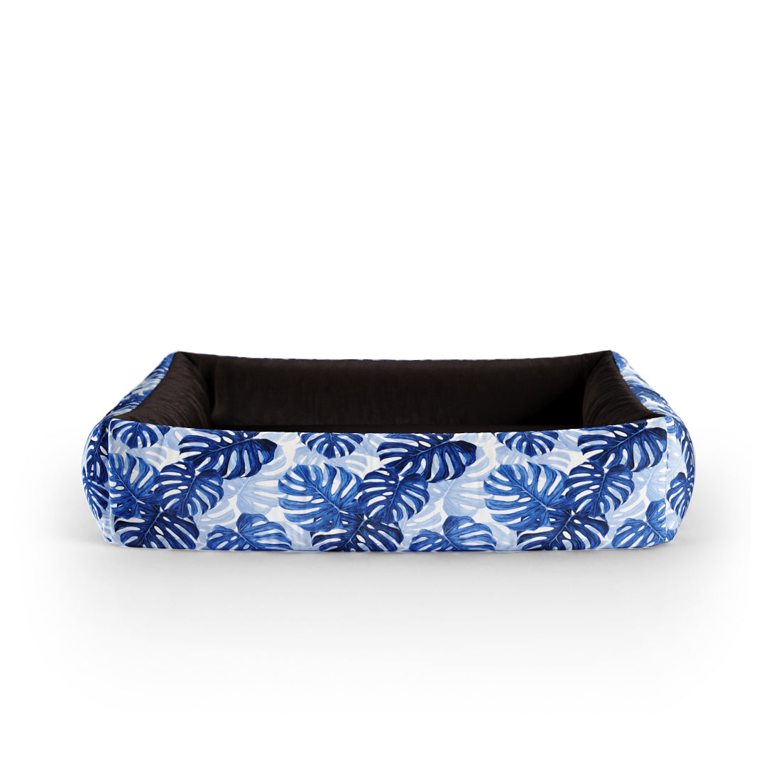 Tropical Leaves Indigo Personalized Lounge Dog Bed With Sides