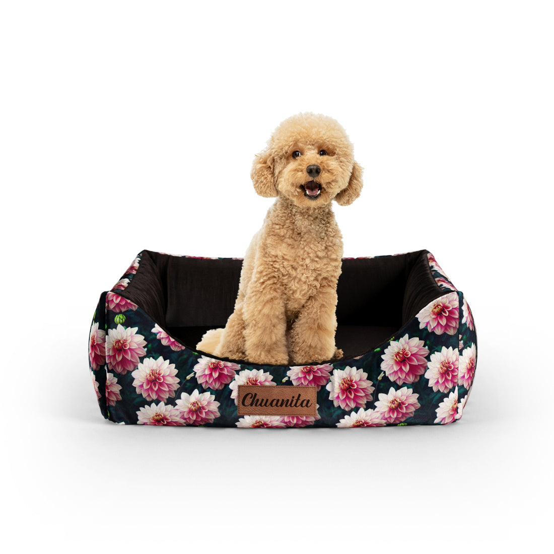 Dahila Flowers Imperial Personalized Lounge Dog Bed With Entrance