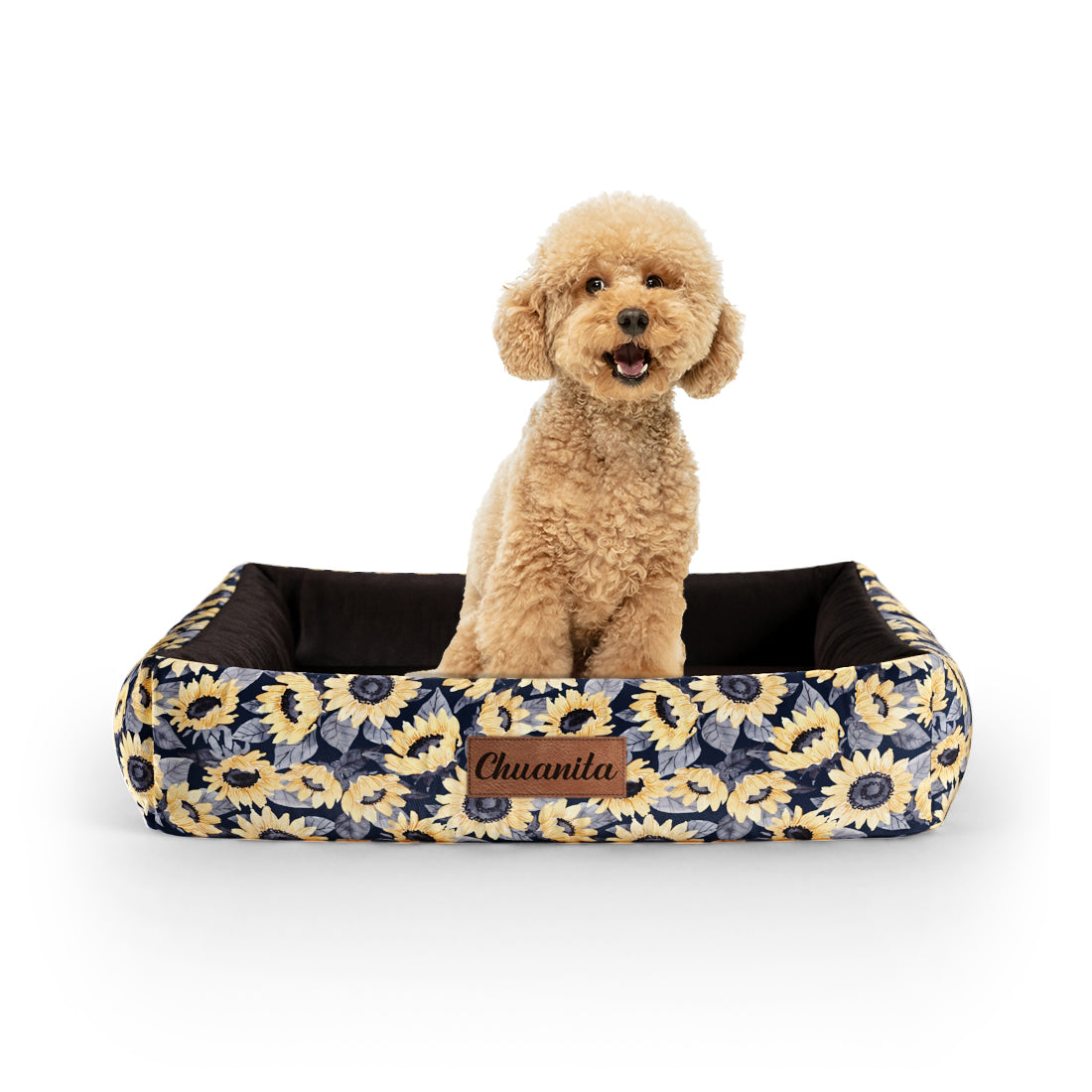 Sunflowers Maya Personalized Lounge Dog Bed With Sides