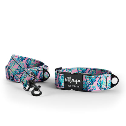 Tropical Leaves Cermation Personalized Dog Collar