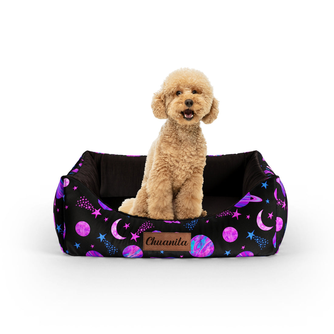 Space Cowboy Orchid Personalized Lounge Dog Bed With Entrance