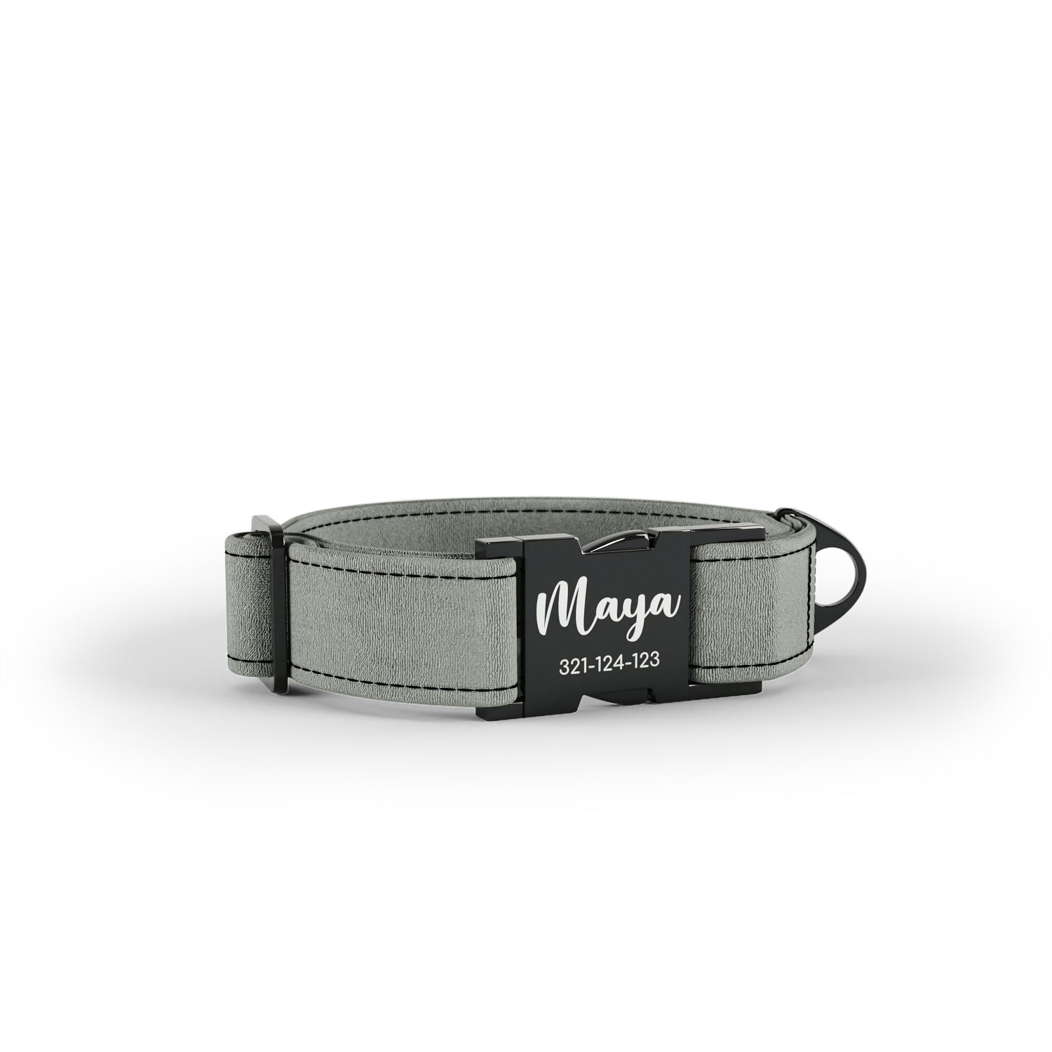 Velvet Look Silver Personalized Dog Collar