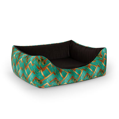 Retro Marble Jungle Personalized Lounge Dog Bed With Entrance