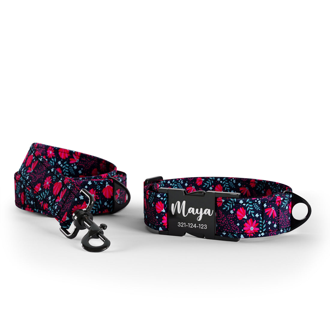 Folkloer Flowers Flirt personalisiertes Hundehalsband und Leine-Set