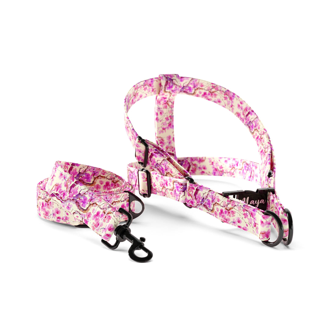 Sakura Salmon Personalized Dog Fashion Belt Harness And Leash Set