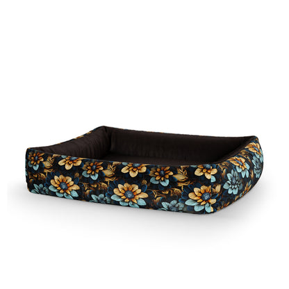 Painted Flowers Opal Personalized Lounge Dog Bed With Sides