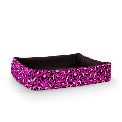 Crazy Leopard Rose Personalisiertes Lounge-Hundebett mit Seiten