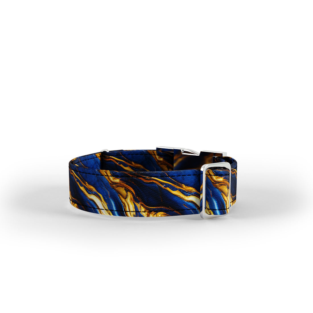 Blue Gold Marble  Cyber Personalizuotas Margintas Vardinis Šuns Antkaklis