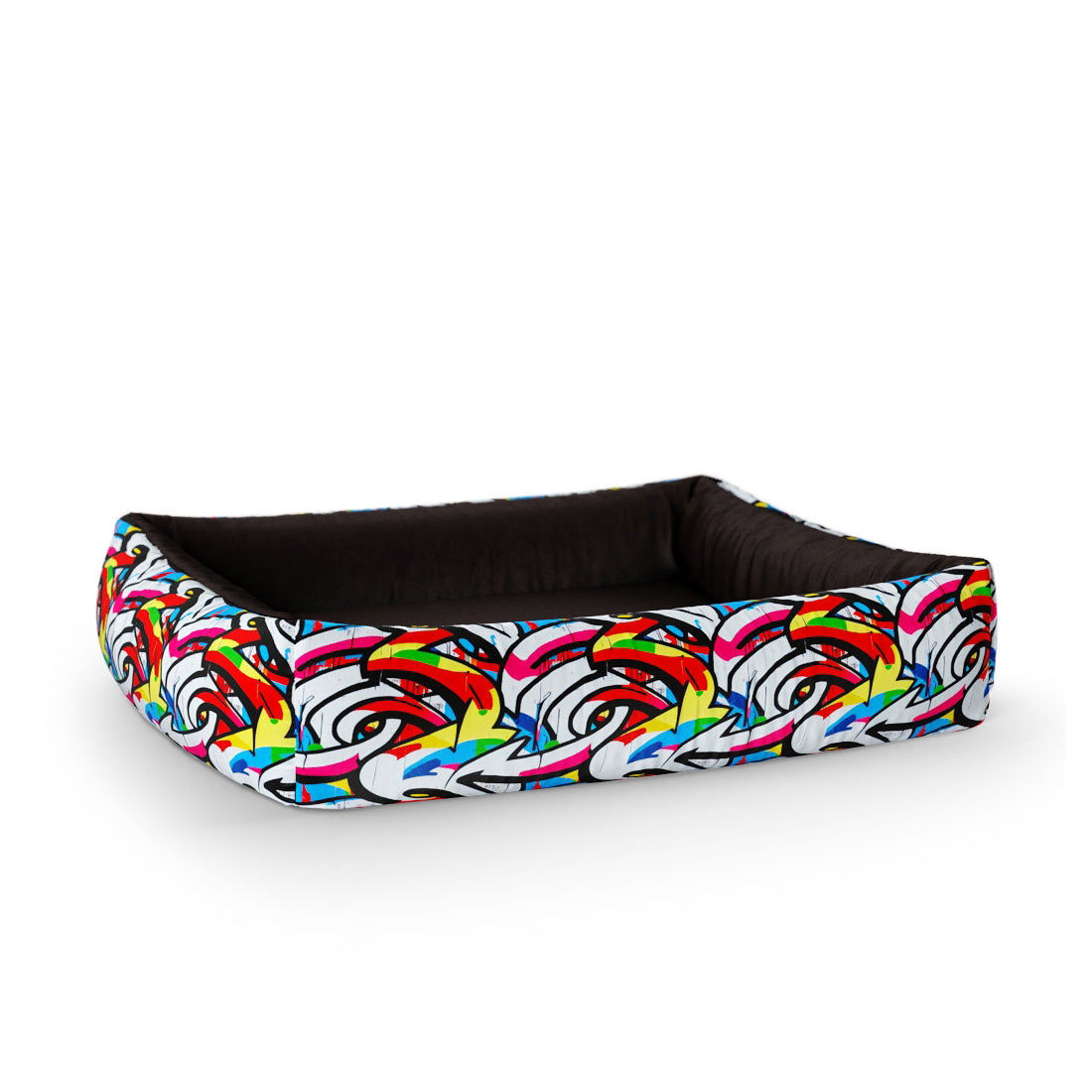 Graffiti Linen Personalized Lounge Dog Bed With Sides