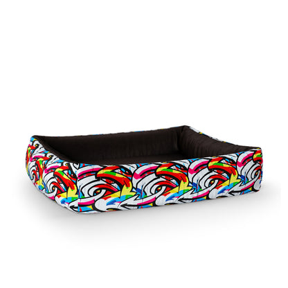 Graffiti Linen Personalized Lounge Dog Bed With Sides