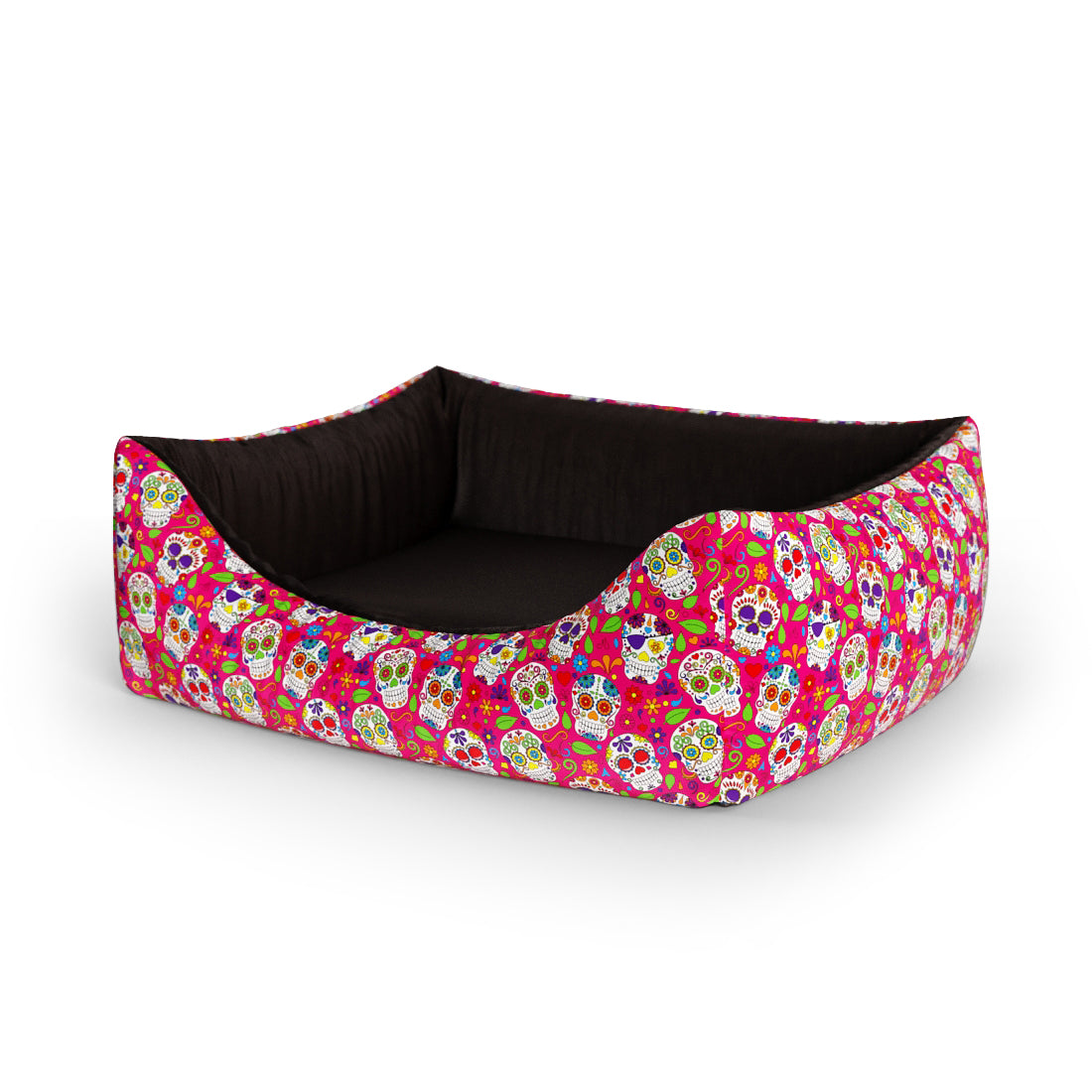 Mexico Skulls Cerise Personalized Lounge Dog Bed With Entrance