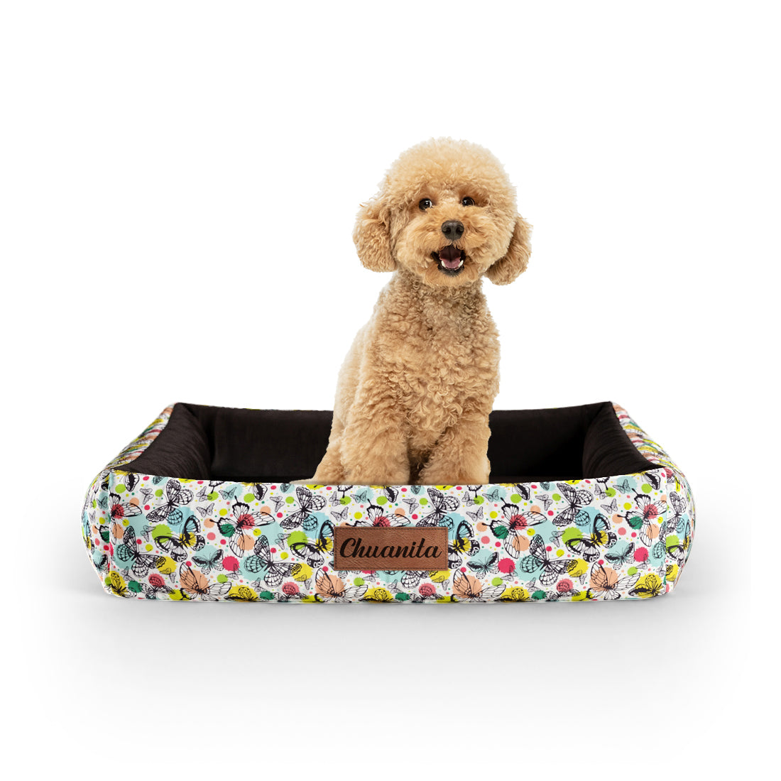 Butterflies Canary Personalized Lounge Dog Bed With Sides