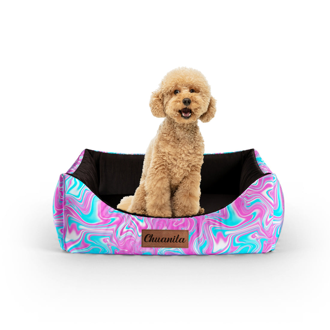 Water Marble Coral Personalized Lounge Dog Bed With Entrance