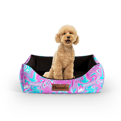 Water Marble Coral Personalized Lounge Dog Bed With Entrance