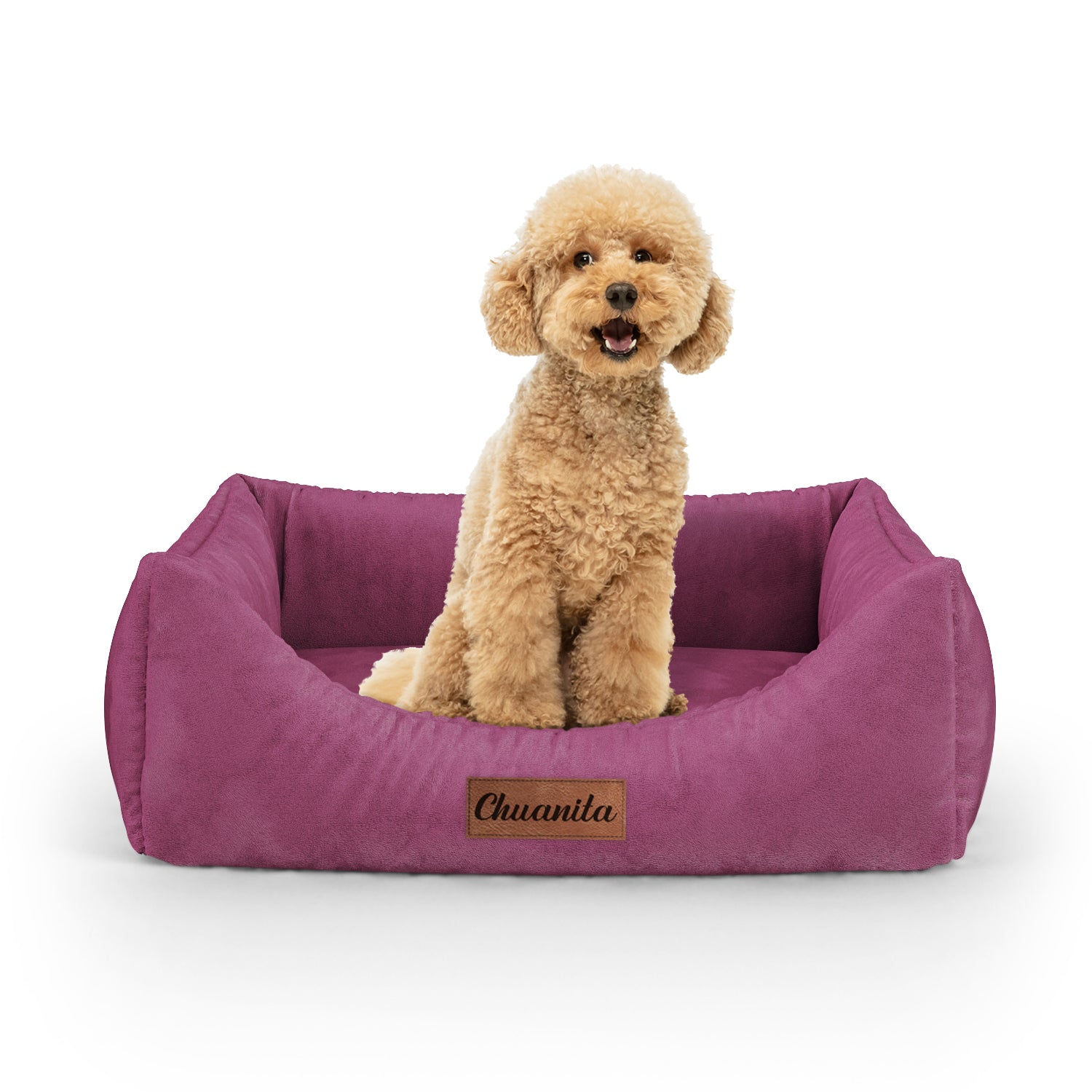 Luxury Velvet Look Jazzberry Personalized Lounge Dog Bed With Entrance