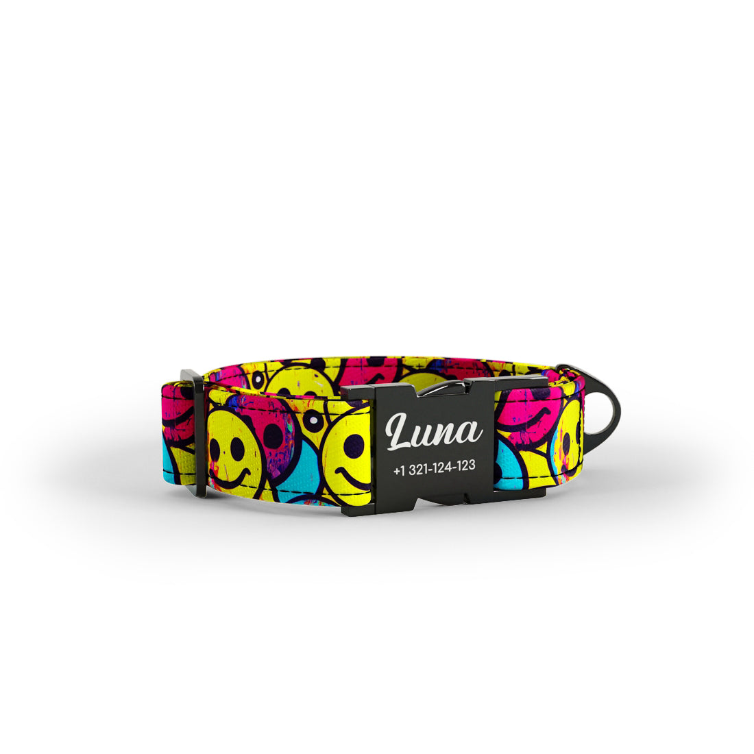 Crazy Smileys Canary Personalized Dog Collar