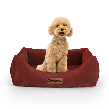 Luxury Velvet Look Mahogany Personalized Lounge Dog Bed With Entrance