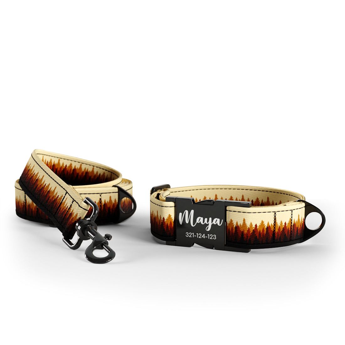 Forest Landscape Hansa Personalized Dog Collar And Leash Set