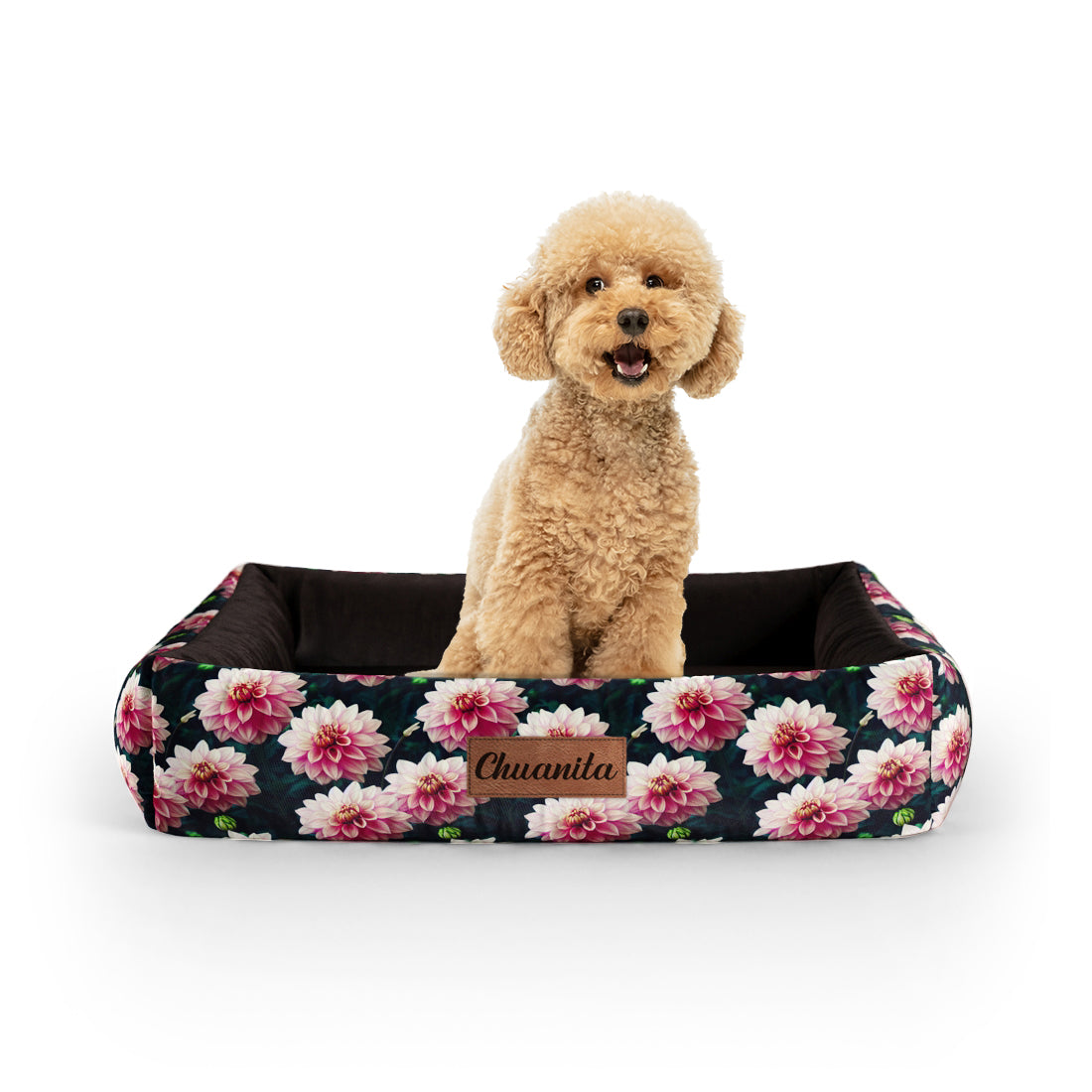 Dahila Flowers Imperial Personalized Lounge Dog Bed With Sides