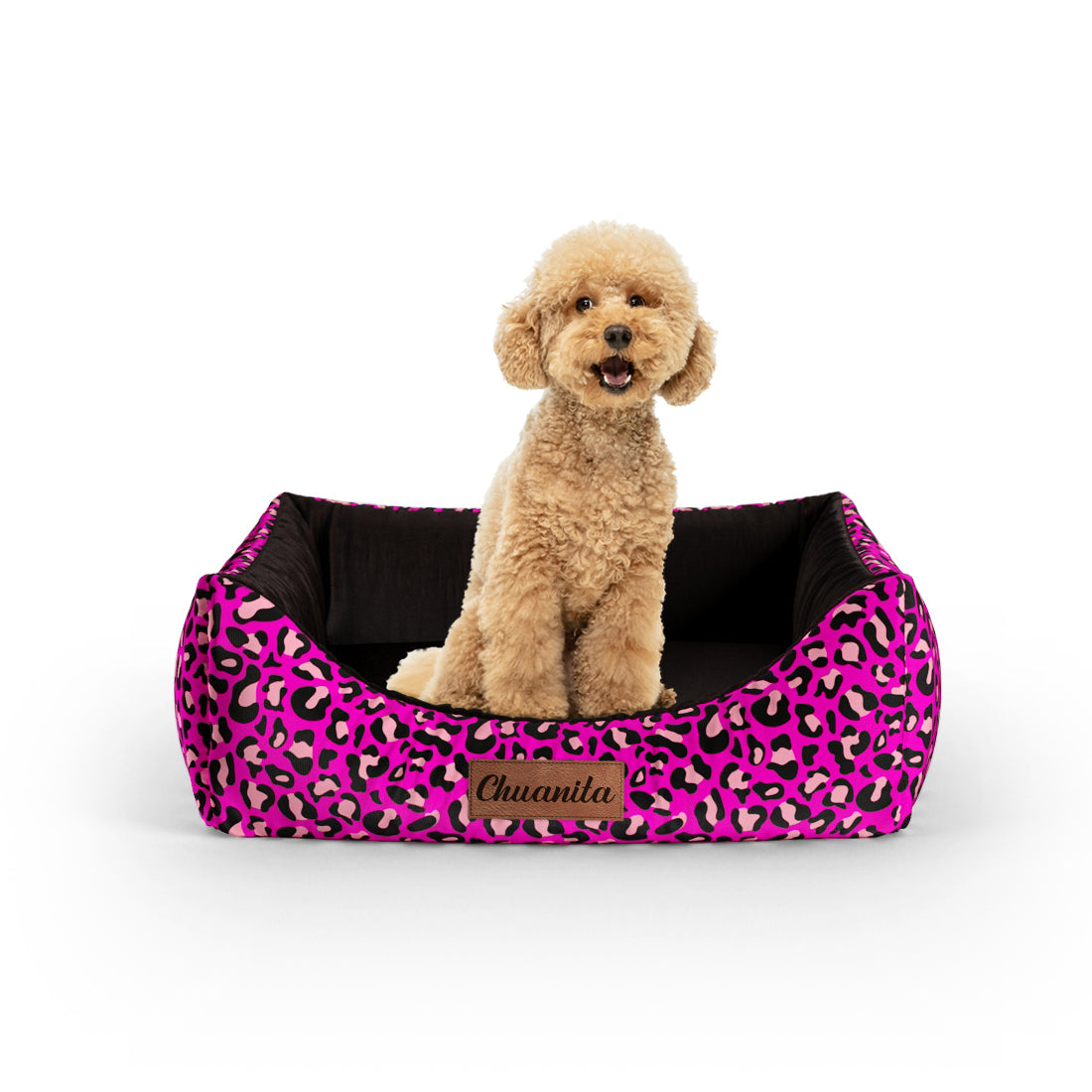 Crazy Leopard Rose Personalisiertes Lounge-Hundebett mit Eingang