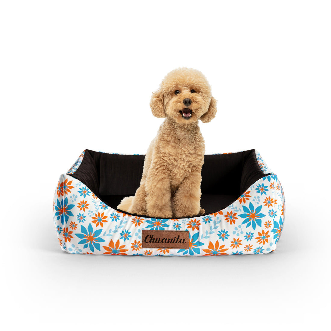 Snow Flowers Floral Personalized Lounge Dog Bed With Entrance