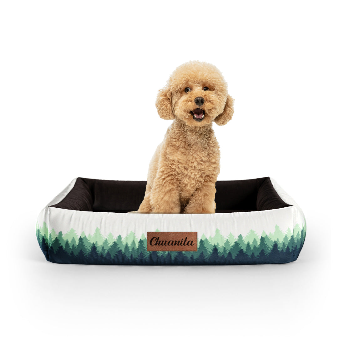 Forest Landscape Midnight Personalized Lounge Dog Bed With Sides