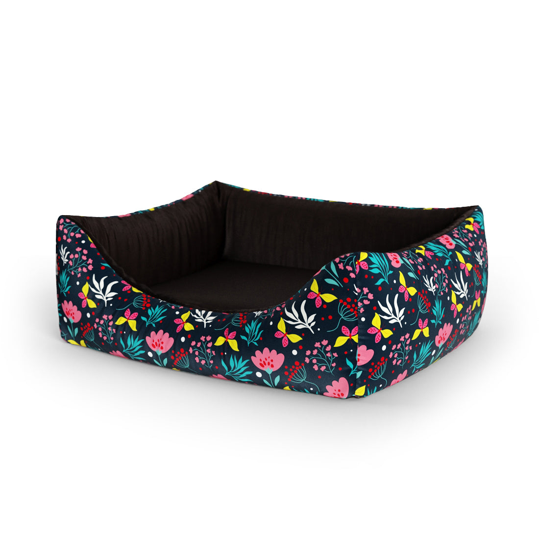 Dark Night Flowers Lapis Personalized Lounge Dog Bed With Entrance