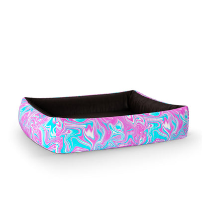 Water Marble Coral Personalized Lounge Dog Bed With Sides