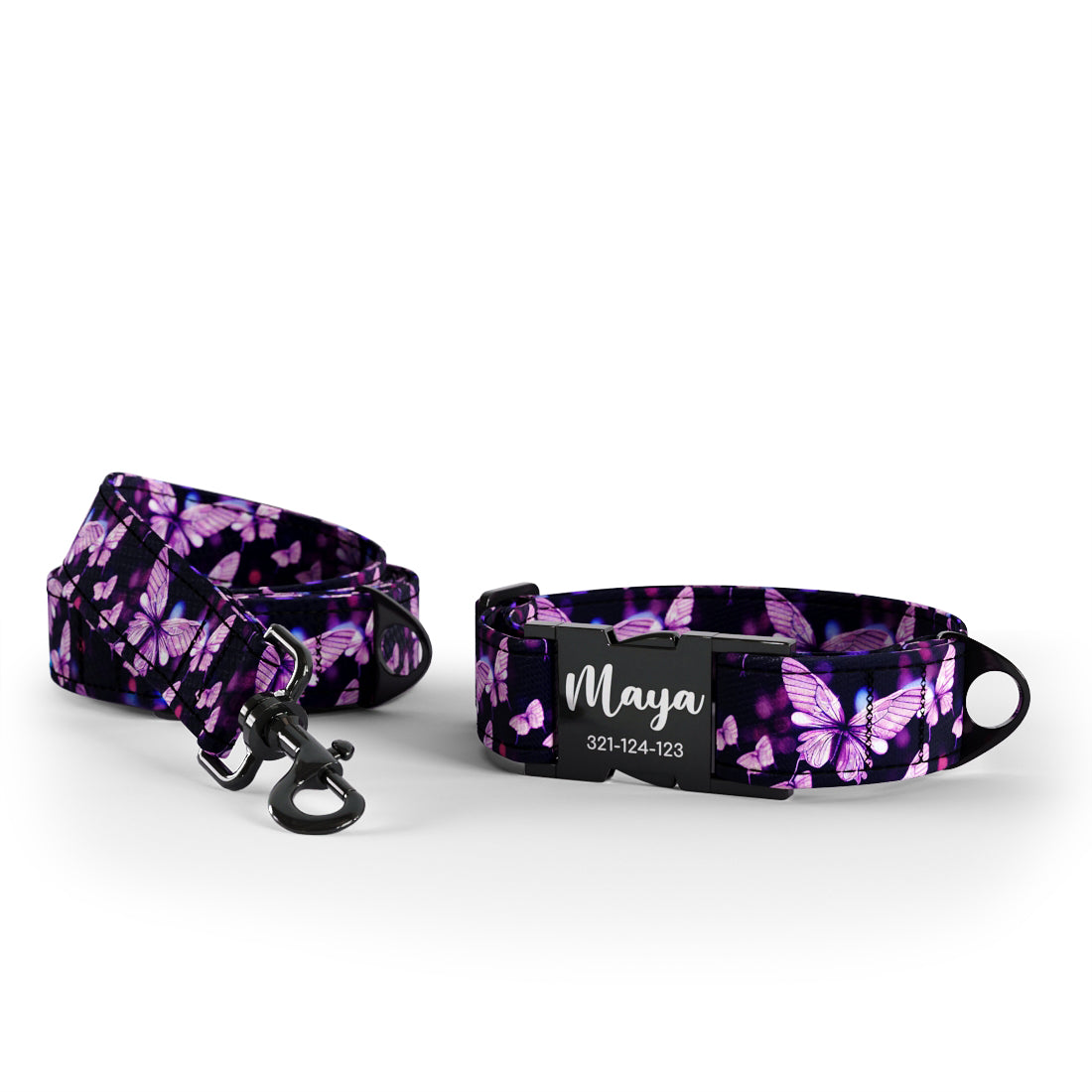 Lightning Butterflies Straw Personalized Dog Collar And Leash Set