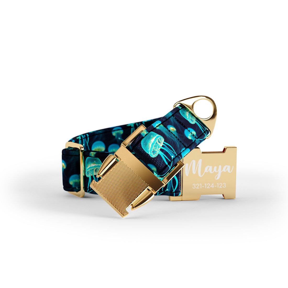 Jellyfish Lapis Personalized Dog Collar