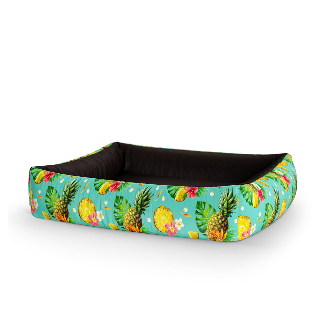 Pineapple Emerald Personalized Lounge Dog Bed With Sides