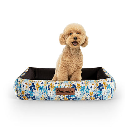 Liberty Flowers Teal Personalisiertes Lounge-Hundebett mit Seiten