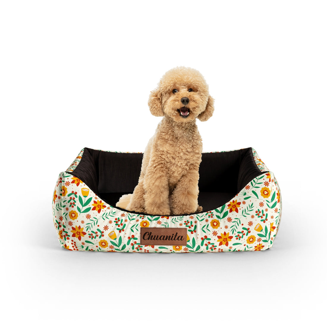 Wild Forest Flowers Marii Personalized Lounge Dog Bed With Entrance