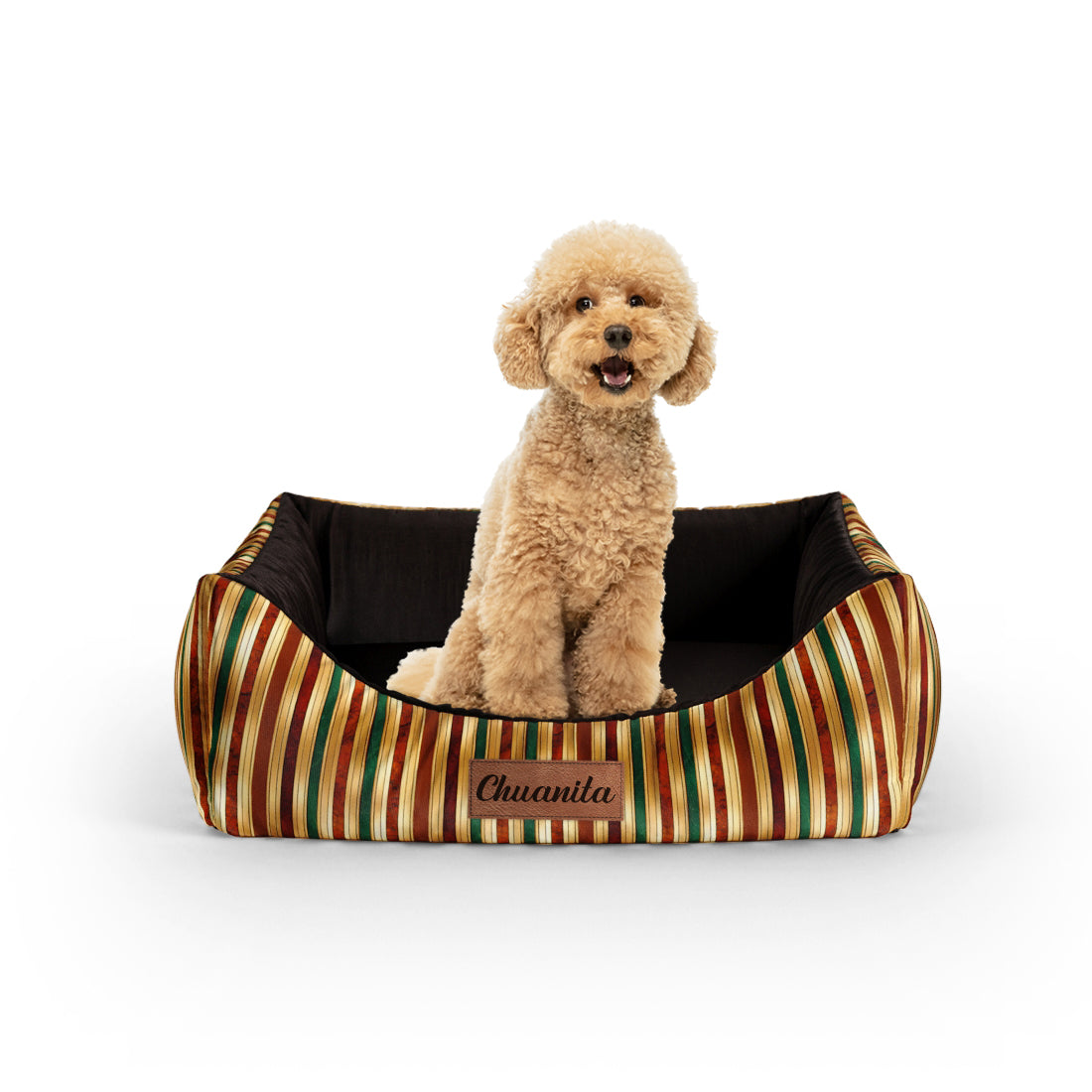 Retro Marble Sinopia Personalized Lounge Dog Bed With Entrance