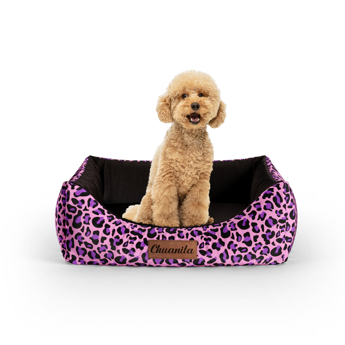 Crazy Leopard Magenta Personalisiertes Lounge Hundebett mit Eingang