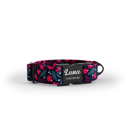 Folkloer Flowers Flirt Personalized Dog Collar And Leash Set