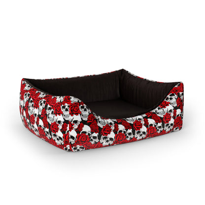 Skull Flowers Crimson Personalized Lounge Dog Bed With Entrance