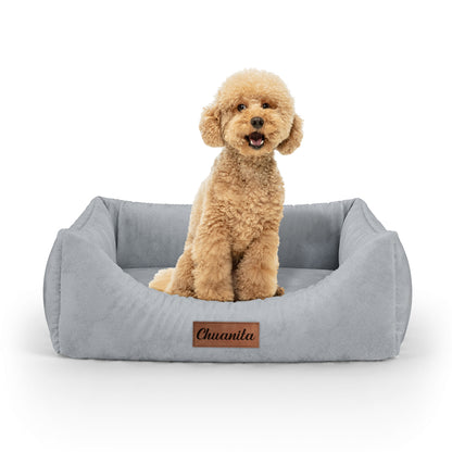 Luxury Velvet Look Gainsboro Personalized Lounge Dog Bed With Entrance