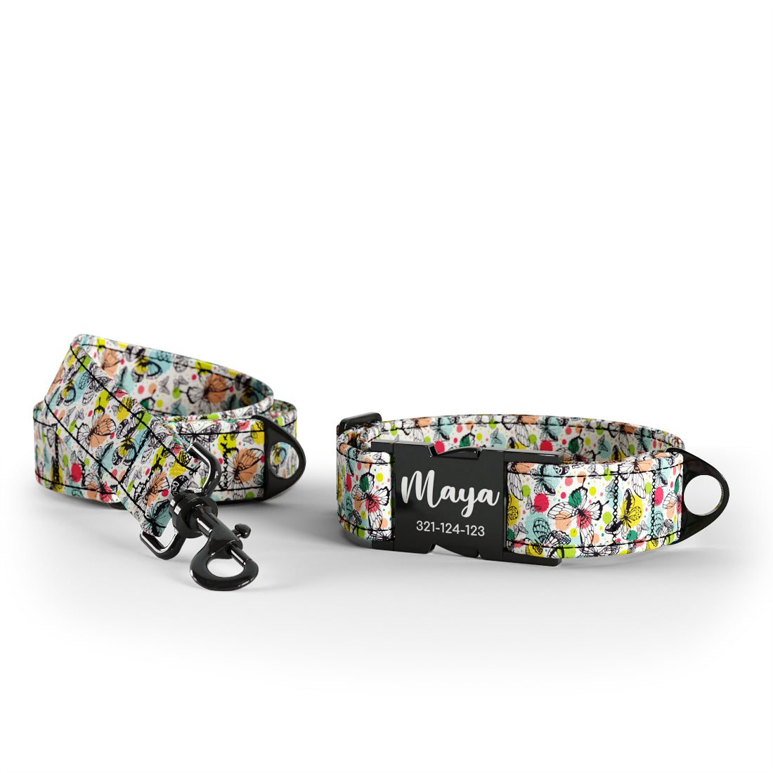 Schmetterlinge Fandago personalisiertes Hundehalsband und Leine-Set