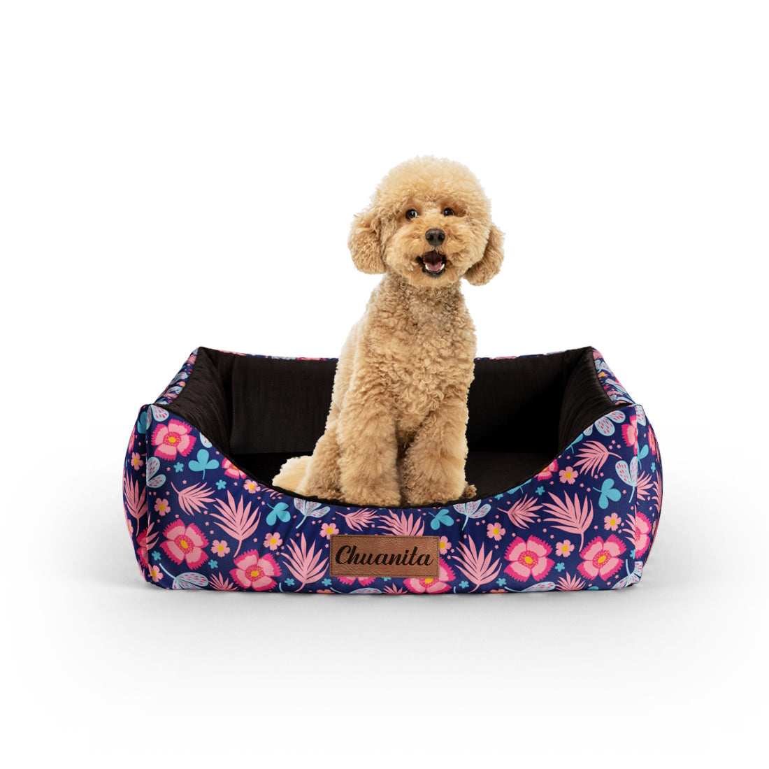 Dark Night Flowers Helio Personalized Lounge Dog Bed With Entrance