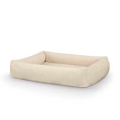 Luxury Velvet Look Beige Personalized Lounge Dog Bed With Sides