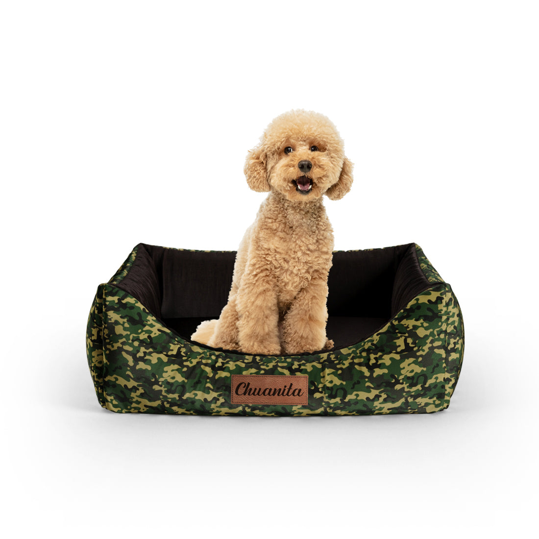 Camoflage Cadmium Personalized Lounge Dog Bed With Entrance