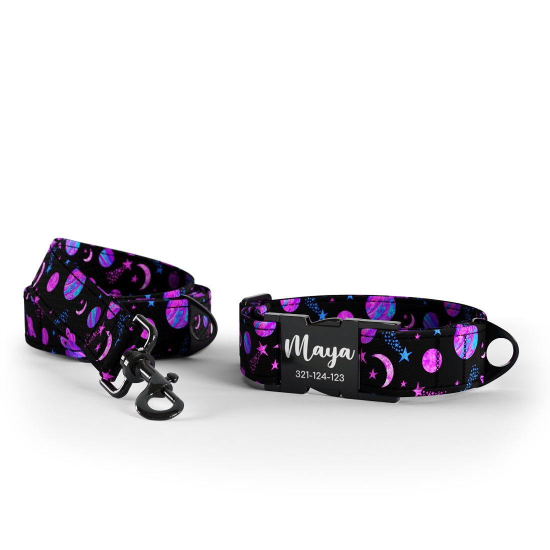 Space Cowboy Orchid Personalized Dog Collar And Leash Set