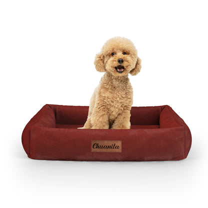 Luxury Velvet Look Mahogany Personalized Lounge Dog Bed With Sides