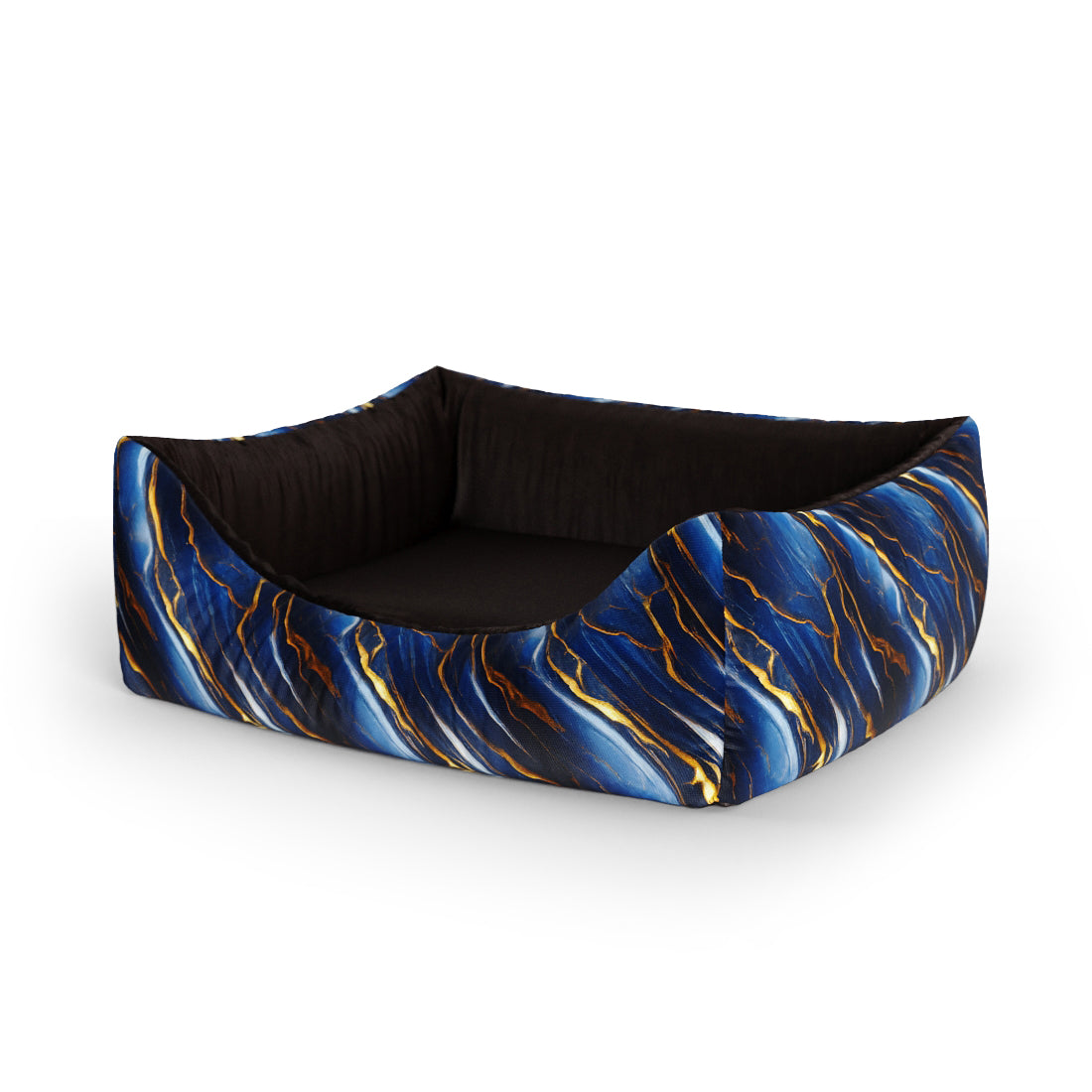 Blue And Gold Marble Azure Personalized Lounge Dog Bed With Entrance