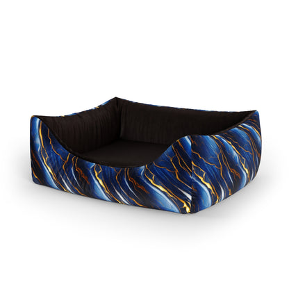 Blue And Gold Marble Azure Personalized Lounge Dog Bed With Entrance