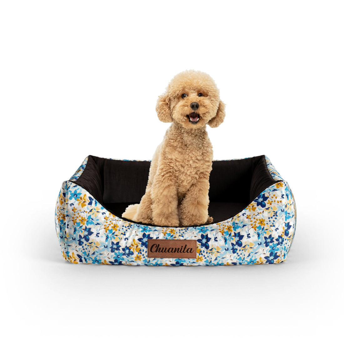 Liberty Flowers Teal Personalized Lounge Dog Bed With Entrance