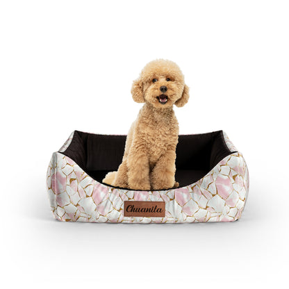 Pink Marble Linen Personalized Lounge Dog Bed With Entrance