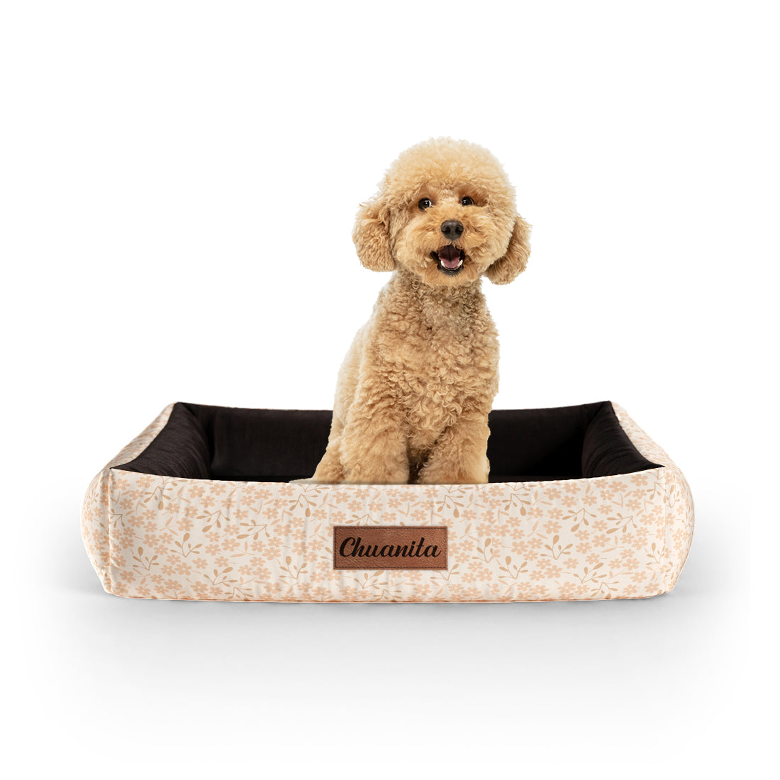 Minimalist Flowers Misty Personalized Lounge Dog Bed With Sides